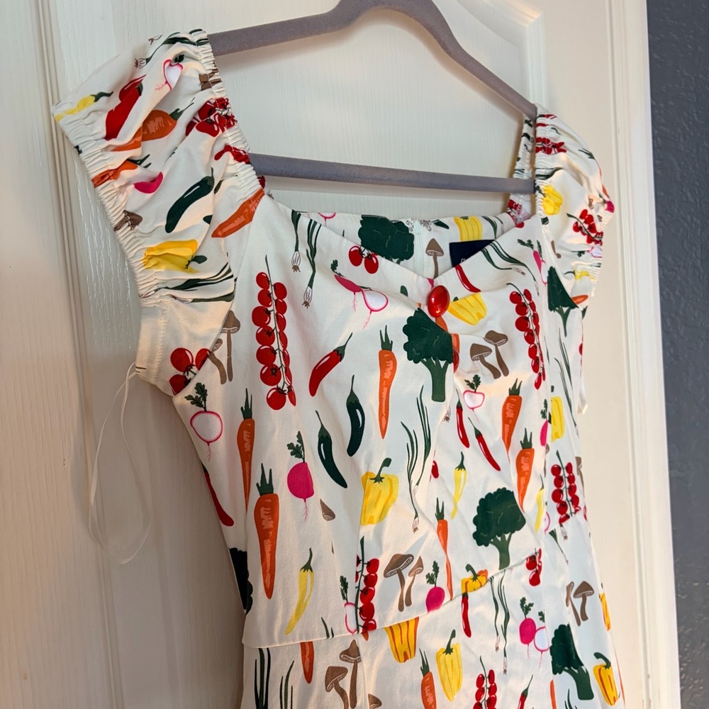 Modcloth Collectif Summer Vegetable Garden Print Fit Flare, Swing Skirt Dress,16 - Picture 7 of 16
